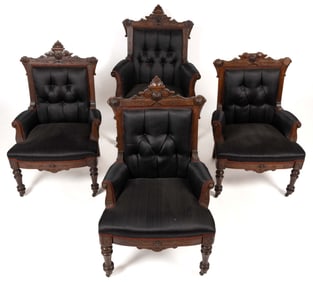 AMERICAN VICTORIAN CARVED MAHOGANY PARLOR CHAIRS, LOT OF FOUR
