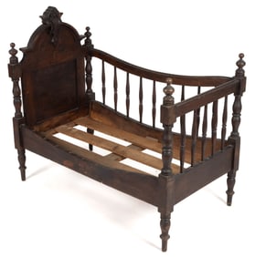 AMERICAN VICTORIAN WALNUT CHILD'S CRADLE / BED
