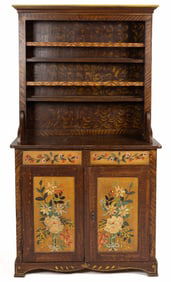 CONTINENTAL PAINT-DECORATED PINE DISH CUPBOARD