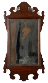 AMERICAN OR BRITISH CHIPPENDALE MAHOGANY DIMINUTIVE LOOKING GLASS / WALL MIRROR