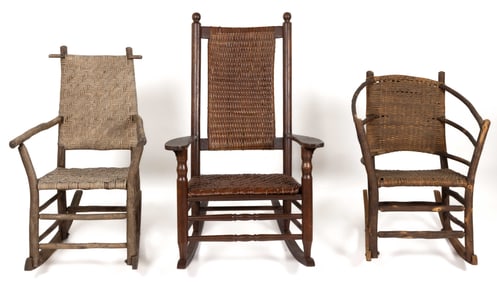 OLD HICKORY-STYLE RUSTIC ROCKERS / ROCKING CHAIRS, LOT OF THREE