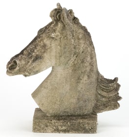 VINTAGE CAST-CONCRETE HORSE BUST GARDEN STATUE