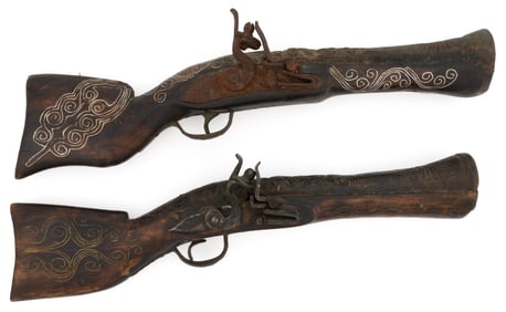 DECORATIVE BLUNDERBUSS FLINT-LOCK PISTOLS, PAIR
