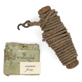 CIVIL WAR ARTILLERY LAYNARD AND PACK OF FUZES, LOT OF TWO