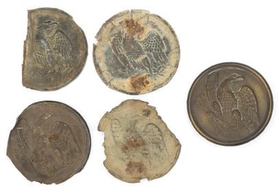 CIVIL WAR UNION EXCAVATED EAGLE BREASTPLATES, LOT OF FIVE