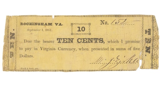 UNLISTED ROCKINGHAM CO., SHENANDOAH VALLEY OF VIRGINIA CIVIL WAR OBSOLETE CURRENCY / PRIVATE SCRIP