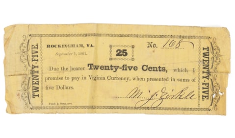 RARE ROCKINGHAM CO., SHENANDOAH VALLEY OF VIRGINIA CIVIL WAR OBSOLETE CURRENCY / PRIVATE SCRIP NOTE