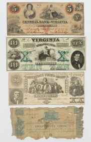 CIVIL WAR CONFEDERATE / VIRGINIA OBSOLETE CURRENCY / NOTES, LOT OF FOUR
