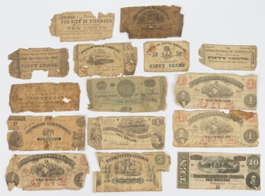 ASSORTED CIVIL WAR VIRGINIA AND OTHER OBSOLETE CURRENCY / NOTES, LOT OF 15