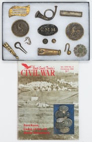 CIVIL WAR EXCAVATED ARTIFACTS, LOT OF 14 IN A BUTTERFLY CASE