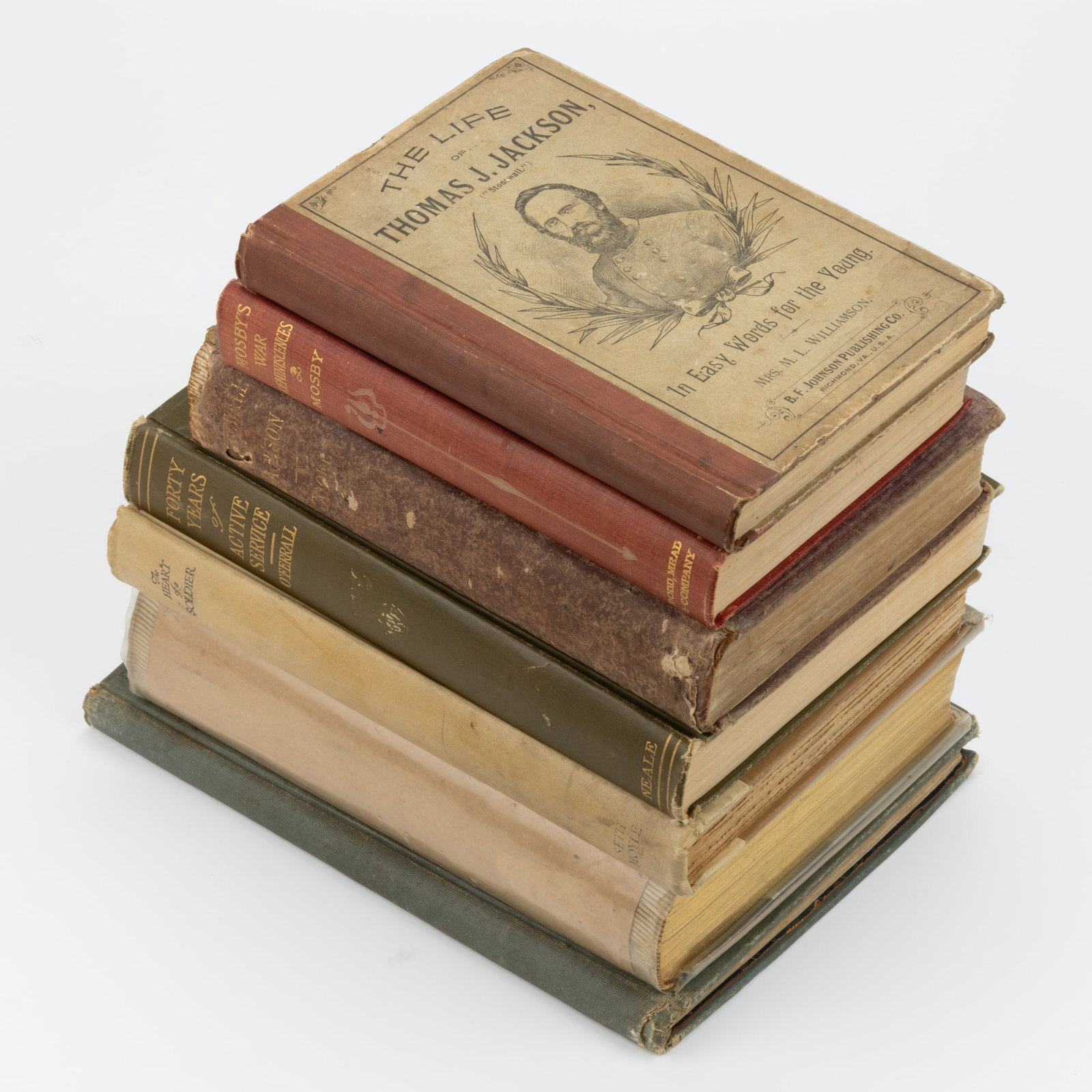 ANTIQUARIAN CIVIL WAR CONFEDERATE HISTORICAL VOLUMES, LOT OF SEVEN: ANTIQUARIAN CIVIL WAR CONFEDERATE HISTORICAL VOLUMES, LOT OF SEVEN, including (1) Mosby, Mosby's War Reminiscences, Stuart's Cavalry Campaigns, 1898; (2) O'Ferrall, Forty Ye