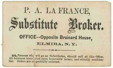 RARE CIVIL WAR NEW YORK SUBSTITUTE BROKER BUSINESS CARD
