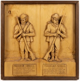 CIVIL WAR UNION MERRILL FAMILY CARVED-WOOD PLAQUE