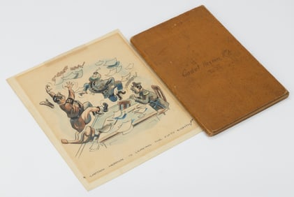 VIRGINIA MILITARY INSTITUTE CADET ACCOUNT BOOK AND WORLD WAR II CARICATURE DRAWING