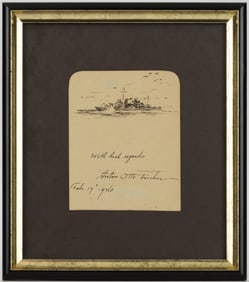 ANTON OTTO FISCHER (AMERICAN, 1882-1962) WORLD WAR II / WWII ERA SKETCH OF A BATTLE SHIP
