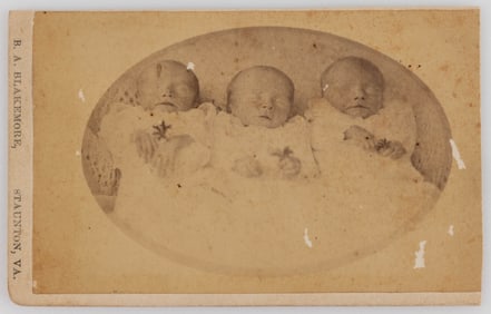 STAUNTON, SHENANDOAH VALLEY OF VIRGINIA TRIPLETS POST-MORTEM CDV PHOTOGRAPH
