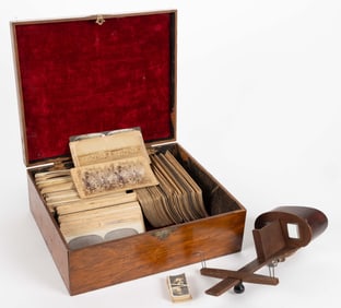 ASSORTED STEREOSCOPE CARDS WITH VIEWER AND CASE, UNCOUNTED LOT