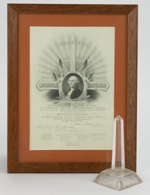 WASHINGTON MONUMENT, WASHINGTON, DC DEDICATION INVITATION AND GLASS PAPERWEIGHT, LOT OF TWO