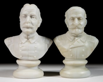 SPANISH-AMERICAN WAR COMMEMORATIVE HISTORICAL GLASS FIGURAL BUSTS, LOT OF TWO