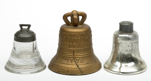 1876 PHILADELPHIA CENTENNIAL EXPOSITION LIBERTY BELL-FORM GLASS ARTICLES, LOT OF THREE