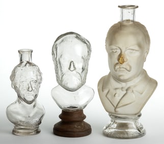 BLOWN-MOLDED FIGURAL POLITICAL BOTTLES, LOT OF THREE