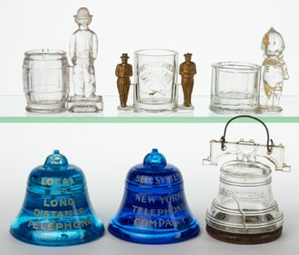 ASSORTED FIGURAL PRESSED GLASS ARTICLES, LOT OF SIX