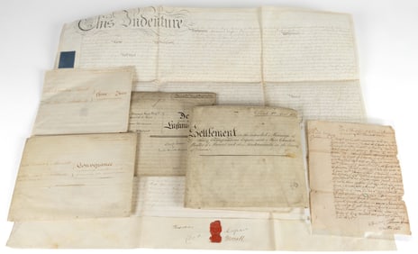 BRITISH VELLUM MANUSCRIPT INDENTURE DOCUMENTS, LOT OF FIVE (SIX)