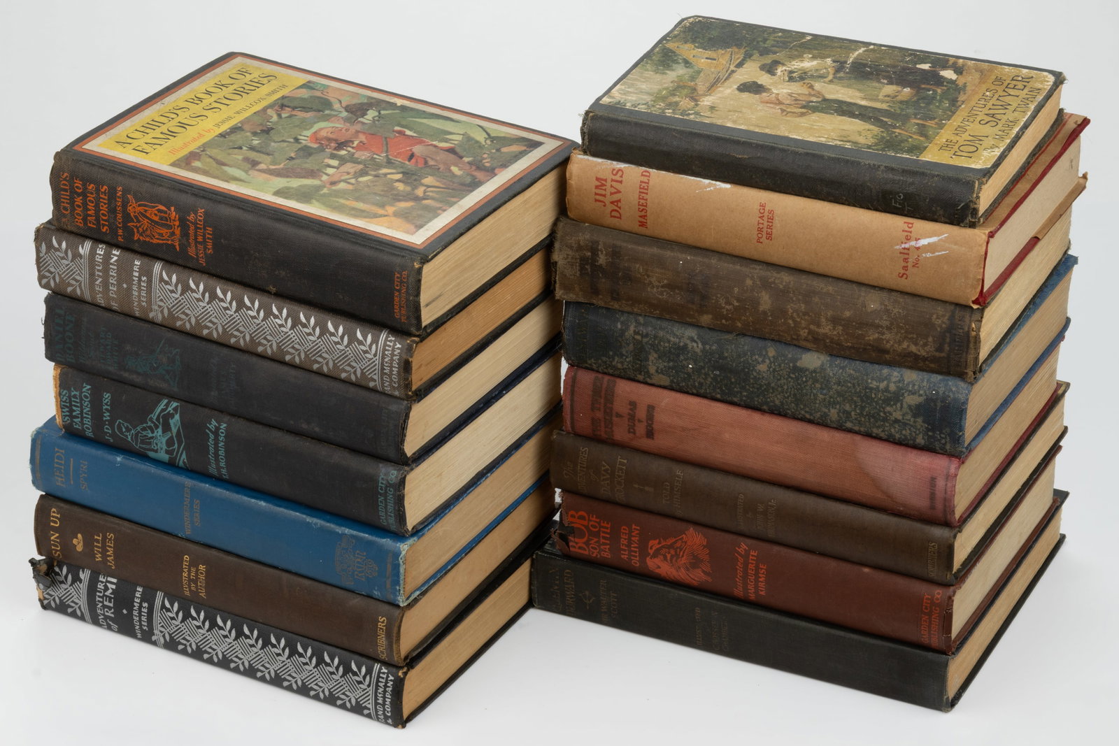 ANTIQUARIAN AND VINTAGE ILLUSTRATED JUVENILE FICTION VOLUMES, LOT OF 15: ANTIQUARIAN AND VINTAGE ILLUSTRATED JUVENILE FICTION VOLUMES, LOT OF 15, artists including Frances Brundage, Milo Winter, and Jessie Wilcox Smith. 1921-1940. Original bindings with illustrated pa