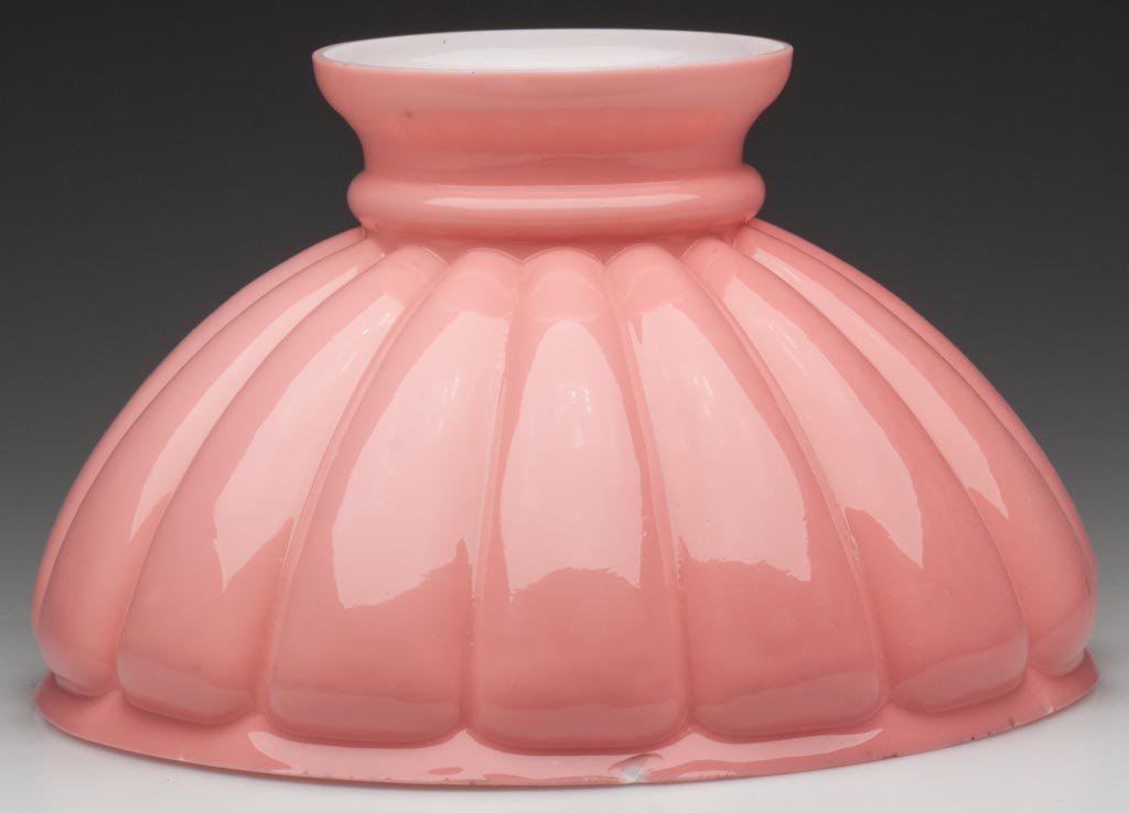MELON RIBBED DOME-FORM SHADE: MELON RIBBED DOME-FORM SHADE, cased pink. Fourth quarter 19th century. 6 1/8" H, 9 7/8" D fitter. Provenance: From the collection of the late Dorothy J. Gooch.