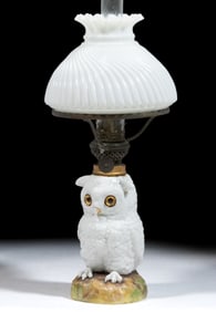 GERMAN E. B. SOHNE PORCELAIN OWL FIGURAL MINIATURE LAMP