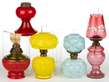 ASSORTED CASED GLASS MINIATURE LAMPS, LOT OF FOUR