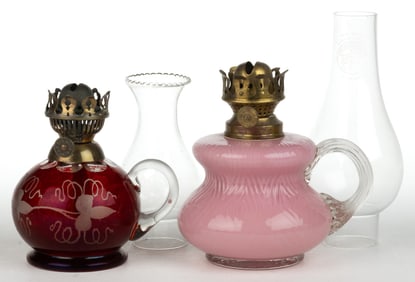 ASSORTED VICTORIAN GLASS MINIATURE FINGER LAMPS, LOT OF TWO