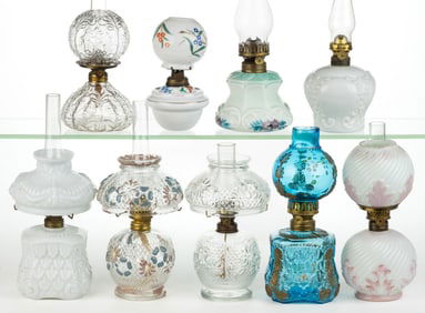 ASSORTED PATTERN MINIATURE LAMPS, LOT OF NINE