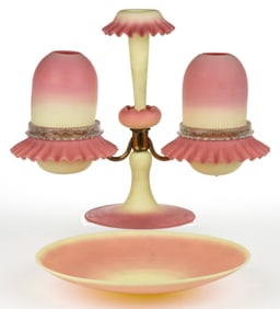 THOMAS WEBB BURMESE EPERGNE FAIRY LAMP AND BOWL