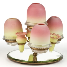THOMAS WEBB BURMESE MIRRORED PLATEAU EPERGNE FAIRY LAMP