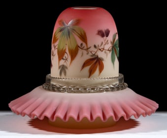 THOMAS WEBB PEACHBLOW "WOODBINE" DECORATED FAIRY LAMP
