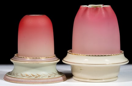 ASSORTED PEACHBLOW AND CERAMIC TAYLOR, TUNNICLIFFE & CO. FAIRY LAMPS, LOT OF TWO