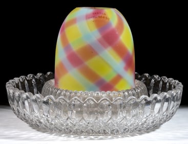 ENGLISH H. G. RICHARDSON "TARTAN" RAINBOW SATIN GLASS FAIRY LAMP
