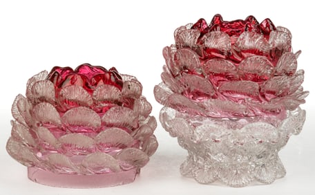 FLORAL PETAL ART GLASS FAIRY LAMPS, LOT OF TWO