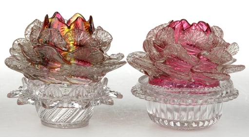 FLORAL PETAL ART GLASS FAIRY LAMPS, LOT OF TWO
