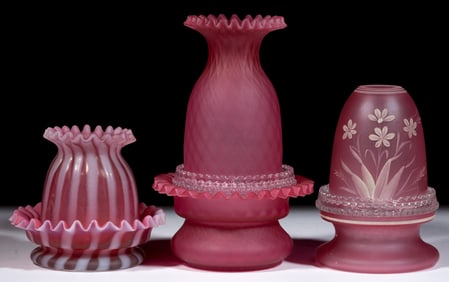 ASSORTED SATIN GLASS FAIRY LAMPS, LOT OF THREE