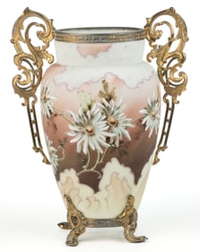 WAVE CREST FLORAL ENAMEL-DECORATED ART GLASS VASE