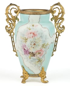 WAVE CREST FLORAL  ENAMEL-DECORATED ART GLASS VASE