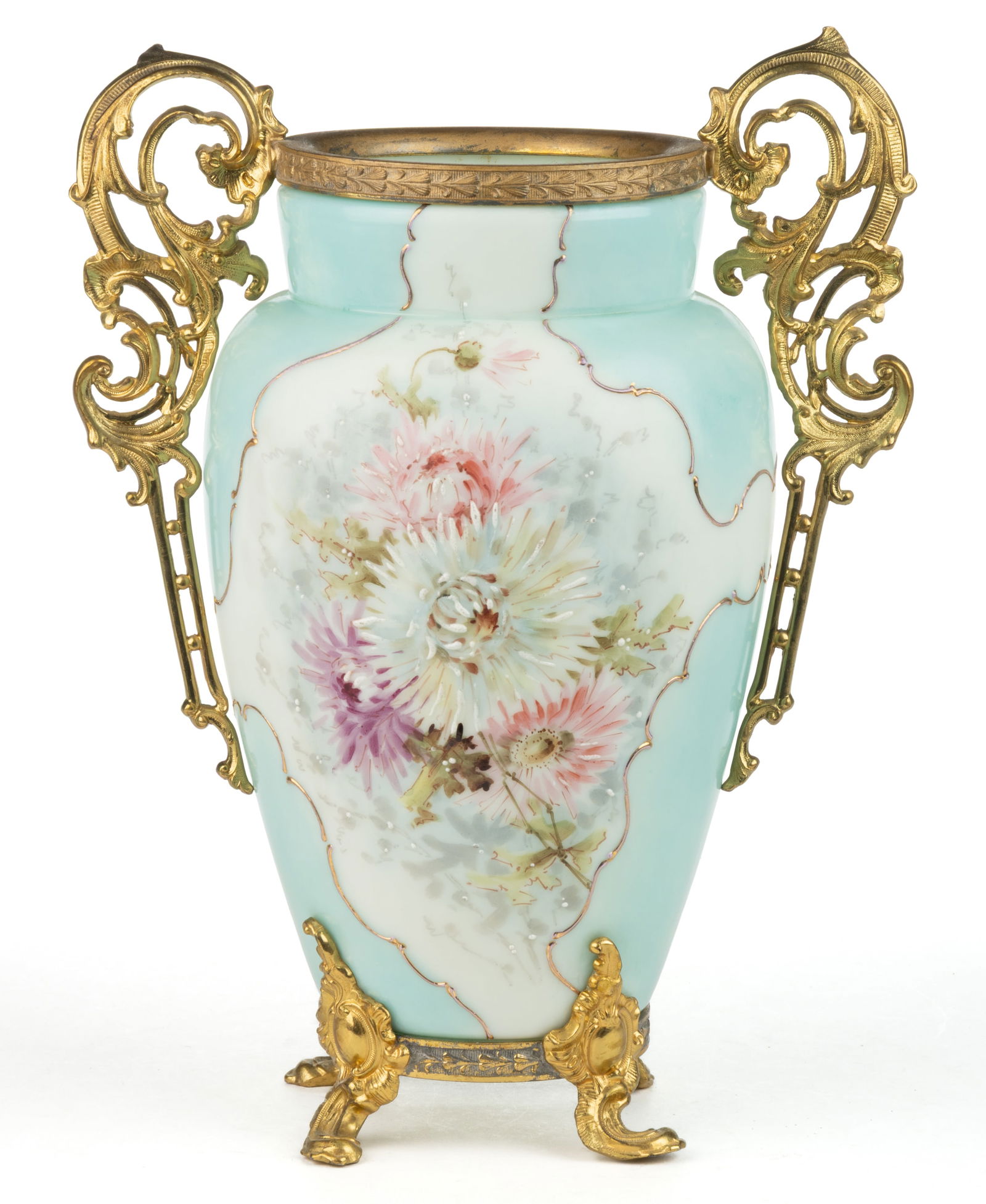WAVE CREST FLORAL  ENAMEL-DECORATED ART GLASS VASE (1 of 2)