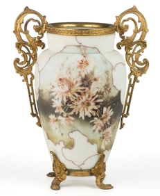 WAVE CREST FLORAL ENAMEL-DECORATED ART GLASS VASE