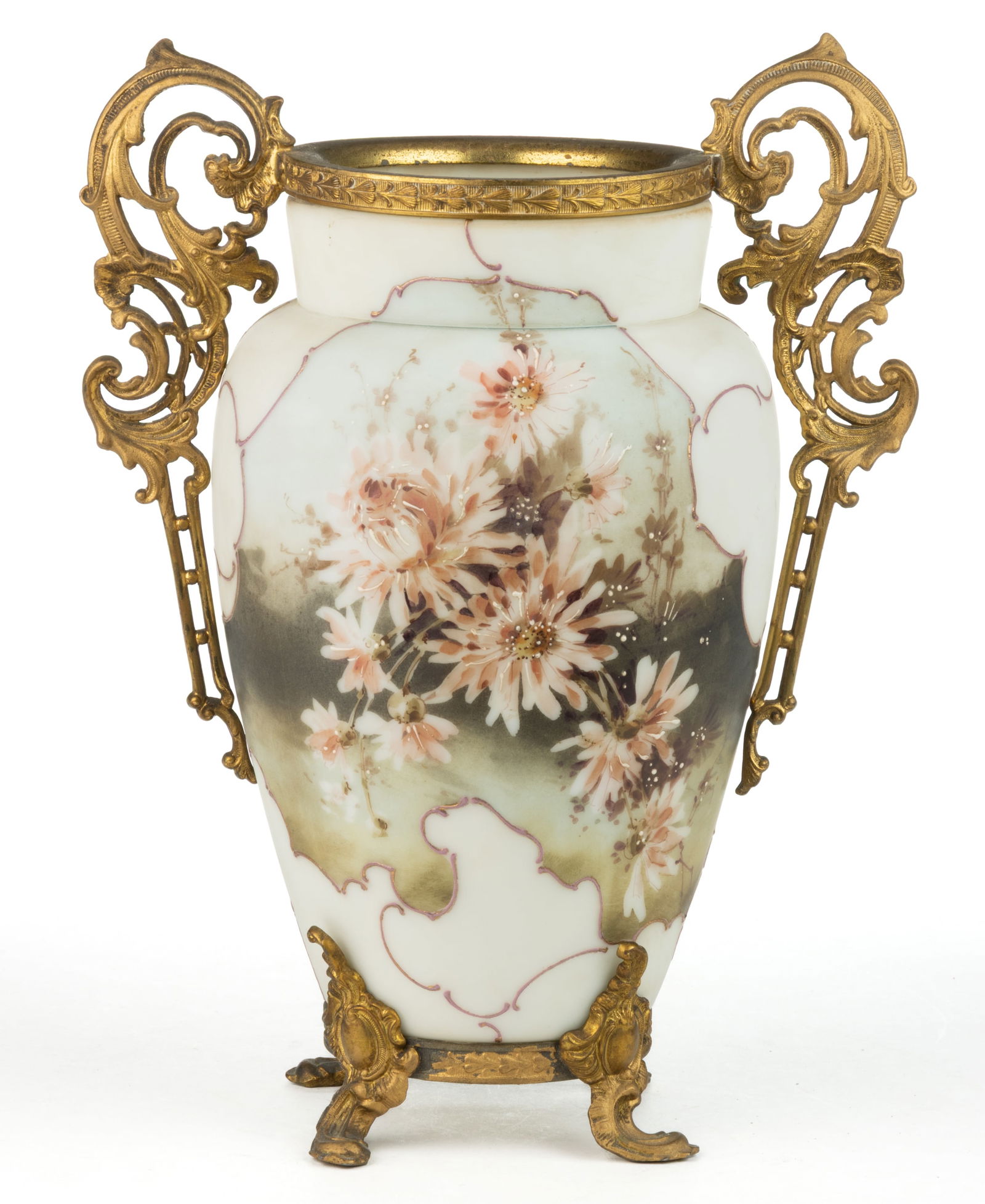 WAVE CREST FLORAL ENAMEL-DECORATED ART GLASS VASE (1 of 2)