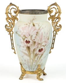 WAVE CREST FLORAL ENAMEL-DECORATED ART GLASS VASE