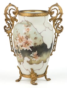 WAVE CREST FLORAL ENAMEL-DECORATED ART GLASS VASE