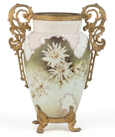 WAVE CREST FLORAL ENAMEL-DECORATED ART GLASS VASE