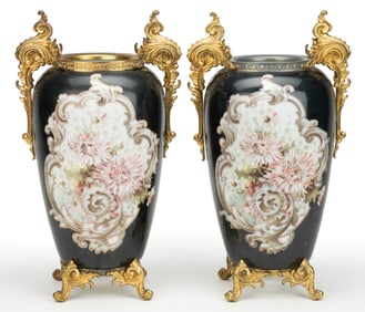 WAVE CREST ENAMEL-DECORATED ART GLASS VASES, NEAR PAIR